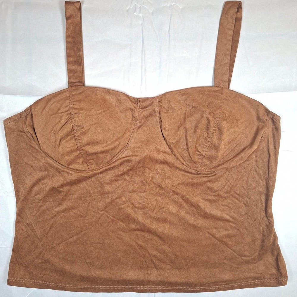 Haute Fox Brown Indie Grunge Faux Suede Bustier Corset Cami Top
